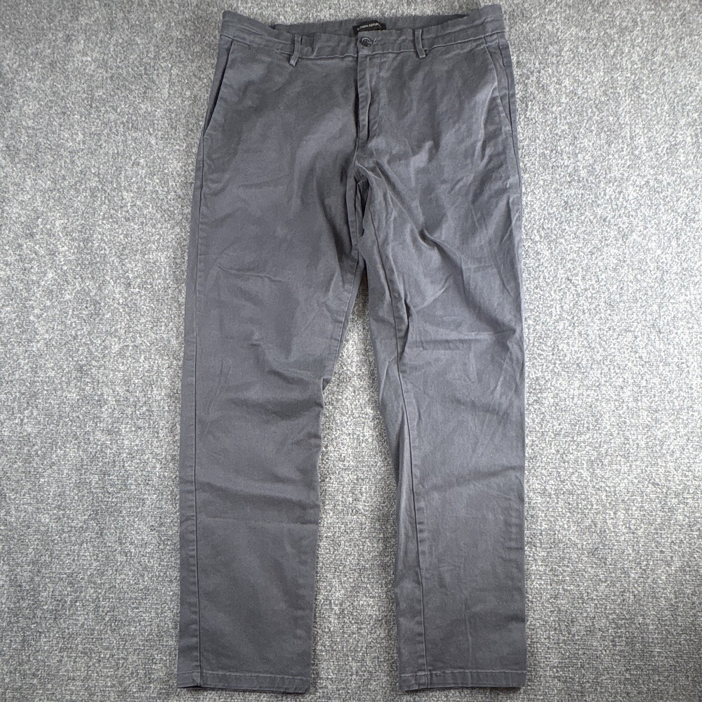 Banana Republic Mens Chino Pants 36x34 Gray Flat Front Stretch Straight Trousers